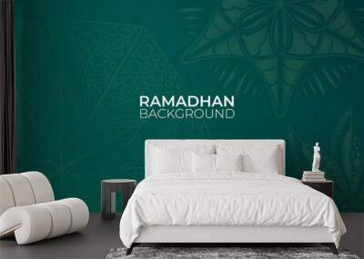 Mandala arabic green Islamic design background. Universal ramadan kareem banner background with lantern, moon, islamic pattern, mosque and abstract luxury islamic elements Wall mural