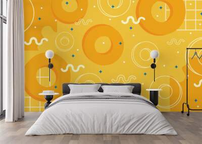 Modern abstract background with retro Memphis elements and color white orange yellow circle Wall mural