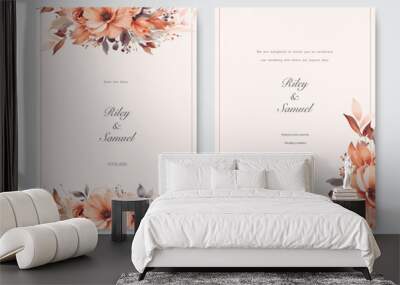 Vector beautiful hand drawn roses wedding invitation card set Wall mural