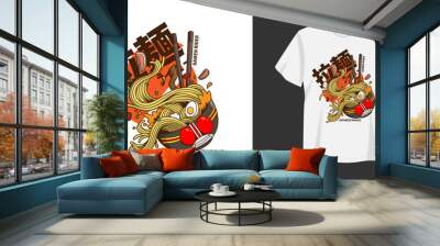 Vector ramen rider illustration t-shirt and apparel printing design Wall mural