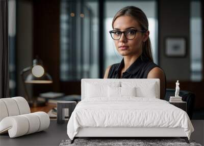 confident and ambitious young businesswoman in a modern office setting Wall mural