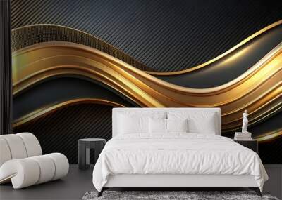 elegant flowing gold wave on black background for desktop Wall mural