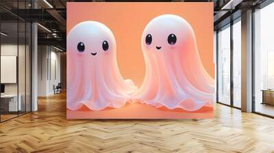 two friendly ghosts with expressive eyes and soft pastel colors Wall mural