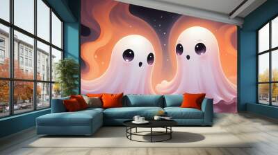 two friendly specters with pink blush and soft pastel tones Wall mural