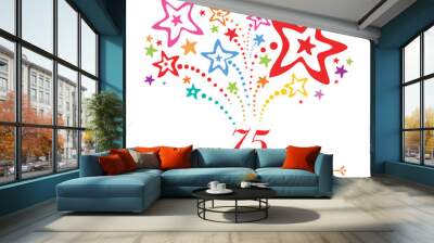 Happy birthday card. Celebration background with number seventy five, firework and place for your text. Vector illustration  Wall mural