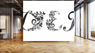 Letter D, E, F  isolated on white. Romantic letter of beautiful flowers. Floral Alphabet. Vector Illustration Wall mural