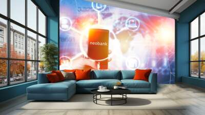 Neobank Fintech Concept with businesswoman touching the  screen Wall mural