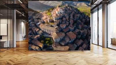 Aerial view of Morano Calabro town, a traditional beautiful medieval hilltop village of Italy, Calabria region Wall mural