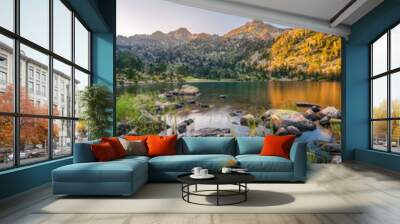 Natural landscapes of the lake, forest and mountains in the French Pyrenees Wall mural