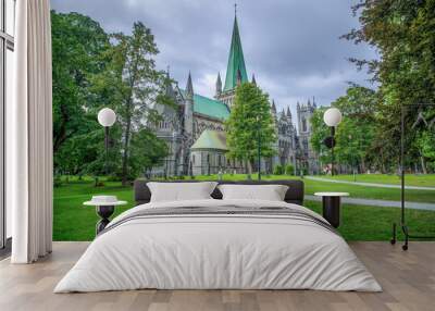 Outdoors view of Nidaros Cathedral in Trondheim, Norway Wall mural