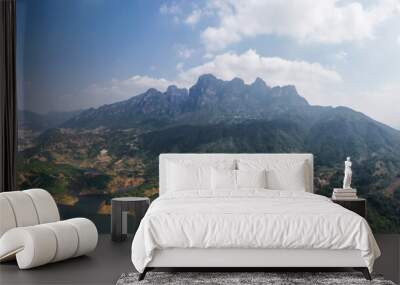 Panoramic aerial view of the Mountain range, Ling Tong Mountain in Zhangzhou, Fujian, China Wall mural