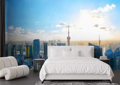 Panoramic view of Shanghai cityscapes at dusk and night, modern city skyline in Shanghai, China Wall mural