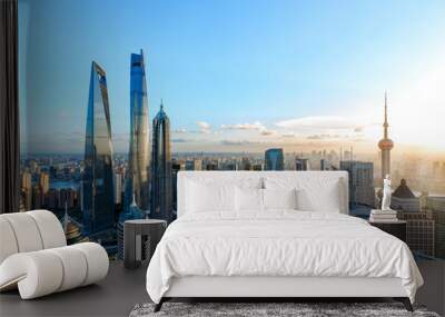 Shanghai cityscapes at dusk and night, modern city skyline in Shanghai, China Wall mural