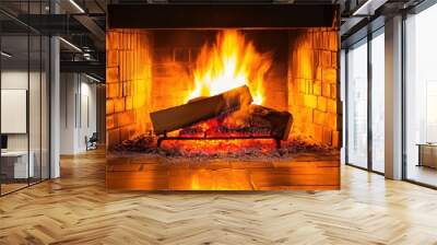 Cozy fireplace with crackling flames Wall mural