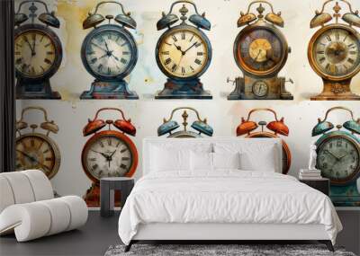 A set of clocks in watercolor Wall mural