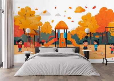 Children playing on the playground - Simple illustration for childlike joy. Wall mural