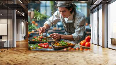 Culinary enjoyment: Chef cooks gourmet meal Wall mural