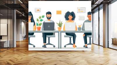 Digital Collaboration: Illustration of People Participating in a Virtual Meeting Wall mural