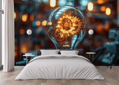 Innovation and progress: light bulb with gears Wall mural