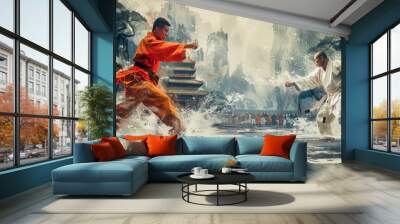 Martial arts master: karate fighters in action Wall mural