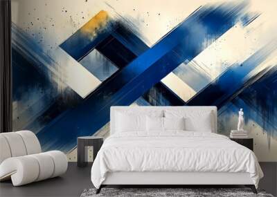 Modern geometric patterns in blue and white Wall mural