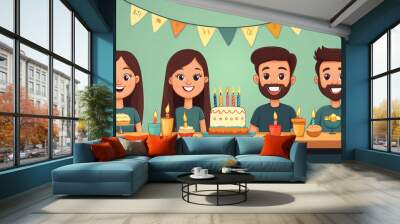 Office Birthday Party - Colleagues celebrating a birthday together in the office. Wall mural