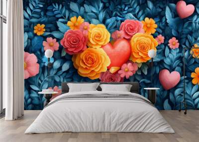 Stylish Valentine's Day card with a floral motif Wall mural