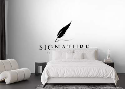 feather pen signature logo illustration vector design template Wall mural