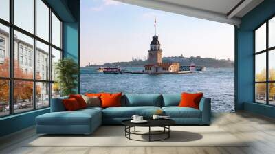 Istanbul landmarks. Kiz Kulesi or Maiden's Tower at sunset Wall mural