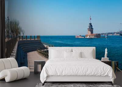 Kiz Kulesi or Maiden's Tower view with newly constructed coastline of Uskudar Wall mural