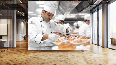 Chef preparing pizza in professional kitchen Wall mural