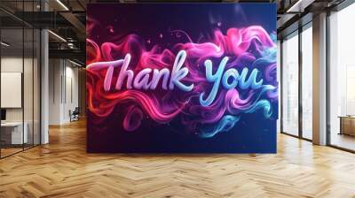 Colorful 'Thank You' text with abstract fiery flames and swirls Wall mural