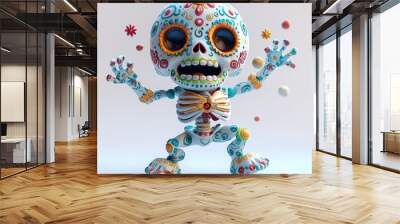 Colorful skeleton figure celebrating Día de los Muertos Wall mural