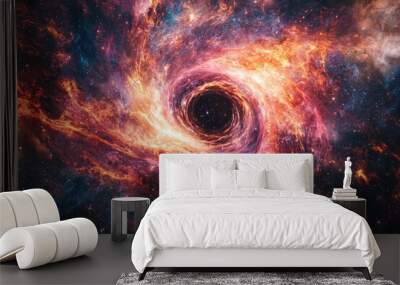 Fiery cosmic swirl, Colorful abstract nebula and galaxy Wall mural