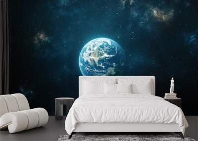 Glowing blue planet Earth in space with stars Wall mural