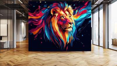 Vibrant Colorful Lion Portrait Wall mural