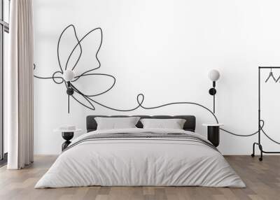 black and white line art vector illustration of butterfly Wall mural