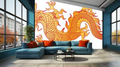 Chinese New Year 2024 vector. Chinese dragon, line drawing gold modern pattern. Dragon head for card design print media. China lunar calendar animal. Vector EPS 10. Wall mural