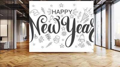 HAPPY NEW YEAR vector lettering text write Wall mural