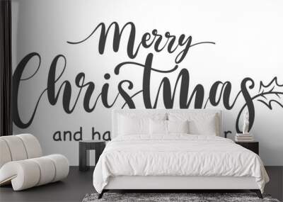 Merry christmas hand lettering calligraphy isolated on white background. Vector holiday illustration element. Merry Christmas script calligraphy Wall mural