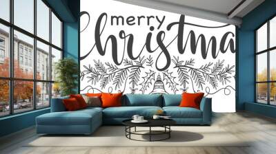 Merry christmas hand lettering calligraphy isolated on white background. Vector holiday illustration element. Merry Christmas script calligraphy Wall mural