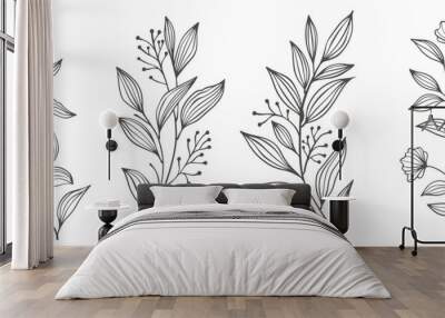 set of flowers. Outline Floral Botany. flower vector drawings. Black and white floral line art on transparent backgrounds. Hand Drawn Botanical Illustrations.Vector. Wall mural