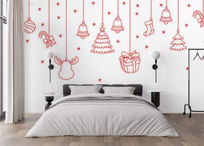 Set of hand drawn christmas decoration. Decoration isolated elements. Doodles and sketches vector illustration Wall mural