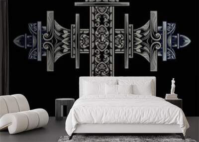 christ cross design with classic style engraving ornament for elements, editable color Wall mural