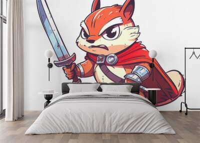 Chipmunk Warrior holding sword. Chipmunk knight cartoon character Wall mural