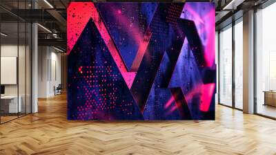 geometric memphis design style background. a neon purple, blue, and pink background Wall mural