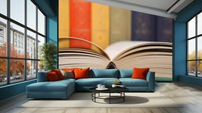 books on the wooden background Wall mural