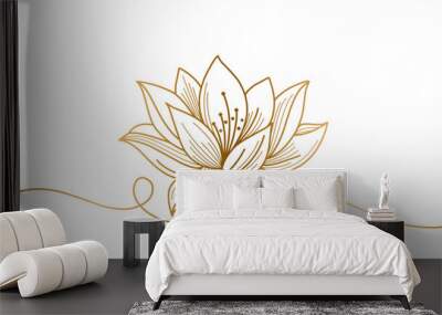 Golden lotus line art vector illustration, vesak day element design Wall mural