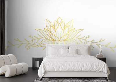 Lotus flower line art style  with gold color, vesak day vector Wall mural