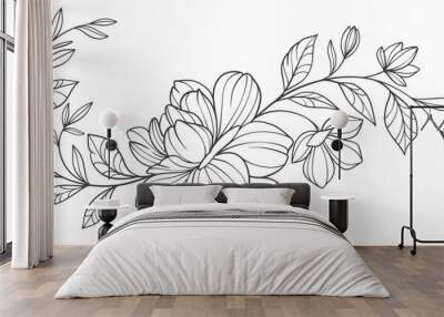 Sketch Floral Botany Collection. flower drawings. Black and white with line art on white backgrounds. Hand Drawn Botanical Illustrations.Vector. Wall mural